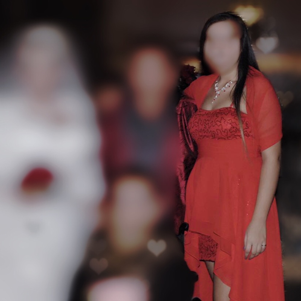 Red Evening Gown with Shawl